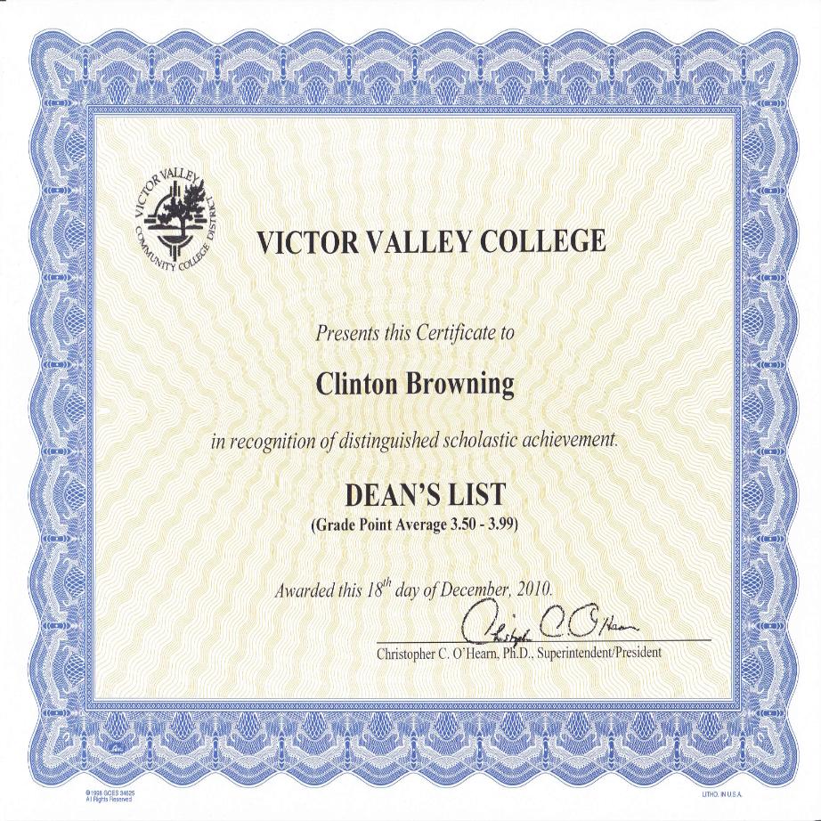 Victor Valley College Dean's List 2010